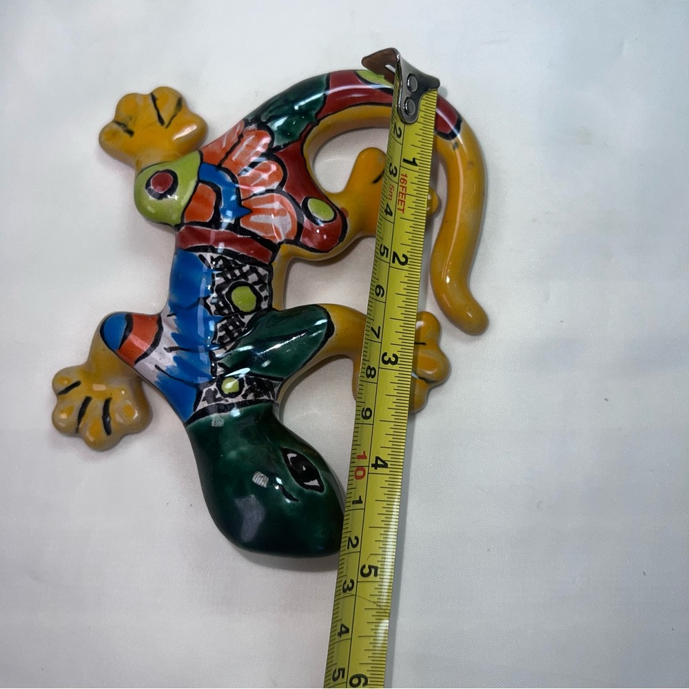 Mexican Folk Art Talavera Pottery Hand Painted Iguana Lizard Bearded Dragon 5” - Picture 10 of 12